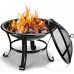 KingSo 22" Steel Outdoor Wood Burning Fire Pit BBQ Grill Steel Bowl with Round Mesh Spark Screen Cover